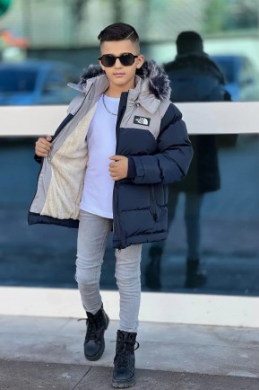 Erkek Çocuk Lacivert-Bej Kaban Erkek Çocuk Lacivert-Bej Kaban