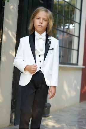 Erkek Çocuk Krem Şal Yaka Smokin Takım Elbise Erkek Çocuk Krem Şal Yaka Smokin Takım Elbise
