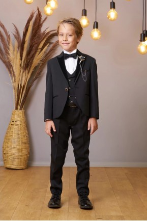 Erkek Çocuk Şal Yaka Siyah Smokin Takım Elbise Erkek Çocuk Şal Yaka Siyah Smokin Takım Elbise