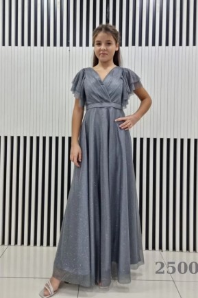 Kız Çocuk Gri Simli Boydan Abiye Kız Çocuk Gri Simli Boydan Abiye