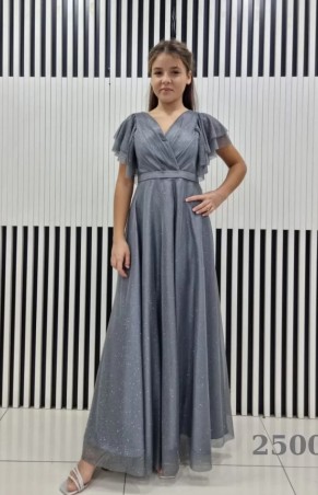 Kız Çocuk Gri Simli Boydan Abiye