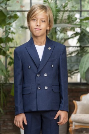 Erkek Çocuk Lacivert Keten Kruvaze Takım Elbise Erkek Çocuk Lacivert Keten Kruvaze Takım Elbise