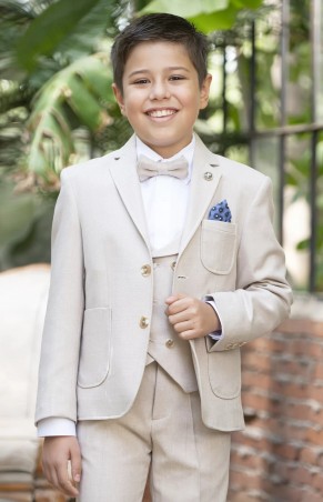 Erkek Çocuk Bej Keten 5 Parça Spor Takım Elbise Erkek Çocuk Bej Keten 5 Parça Spor Takım Elbise