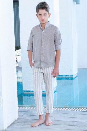 Erkek Çocuk Jogger Pantolonlu Keten 2'li Takım Erkek Çocuk Jogger Pantolonlu Keten 2'li Takım