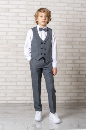 Erkek Çocuk Keten Yelekli Antrasit Jogger Pantolonlu Takım Elbise Erkek Çocuk Keten Yelekli Antrasit Jogger Pantolonlu Takım Elbise