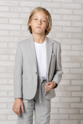 Erkek Çocuk Keten Jogger Pantolonlu Gri Takım Elbise Erkek Çocuk Keten Jogger Pantolonlu Gri Takım Elbise