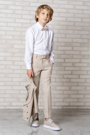 Erkek Çocuk Keten Jogger Pantolonlu Bej Yelekli Takım Elbise Erkek Çocuk Keten Jogger Pantolonlu Bej Yelekli Takım Elbise