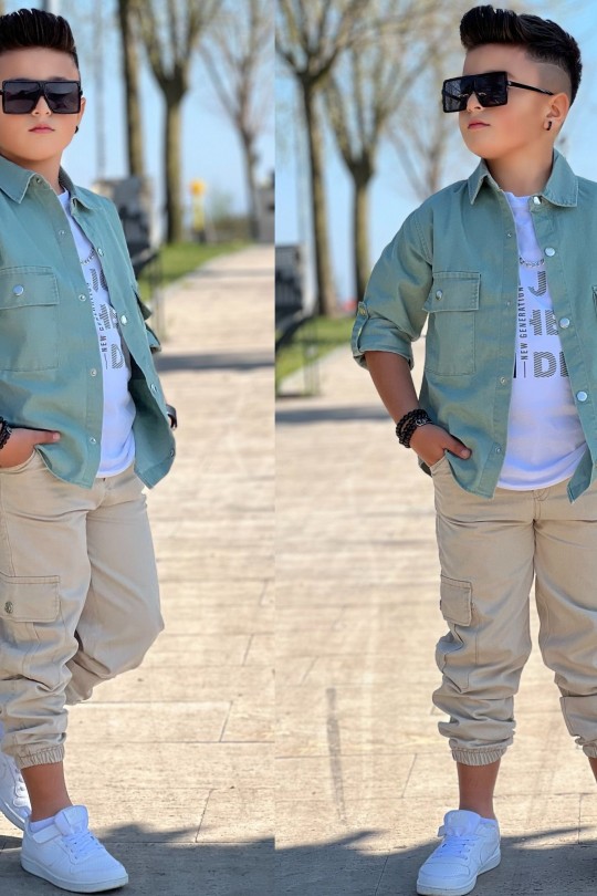Erkek Çocuk Ceket Gömlek Tişört Jogger Pantolon 3'lü Set Erkek Çocuk Ceket Gömlek Tişört Jogger Pantolon 3'lü Set