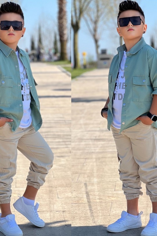 Erkek Çocuk Ceket Gömlek Tişört Jogger Pantolon 3'lü Set Erkek Çocuk Ceket Gömlek Tişört Jogger Pantolon 3'lü Set