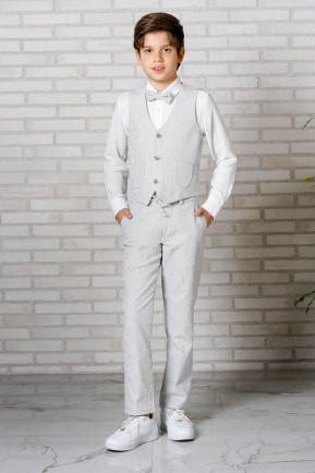 Erkek Çocuk Gri Jogger Pantolonlu Müslin Gömlekli Keten Yelekli Takım Elbise Erkek Çocuk Gri Jogger Pantolonlu Müslin Gömlekli Keten Yelekli Takım Elbise