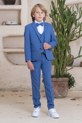 Çocuk Mavi Keten 5-12 Yaş Takım Elbise Çocuk Mavi Keten 5-12 Yaş Takım Elbise