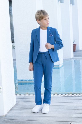 Erkek Çocuk Mavi Jogger Pantolonlu Keten Takım Elbise Erkek Çocuk Mavi Jogger Pantolonlu Keten Takım Elbise