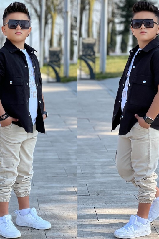 Erkek Çocuk Ceket Gömlek Tişört Jogger Pantolon 3'lü Set Erkek Çocuk Ceket Gömlek Tişört Jogger Pantolon 3'lü Set