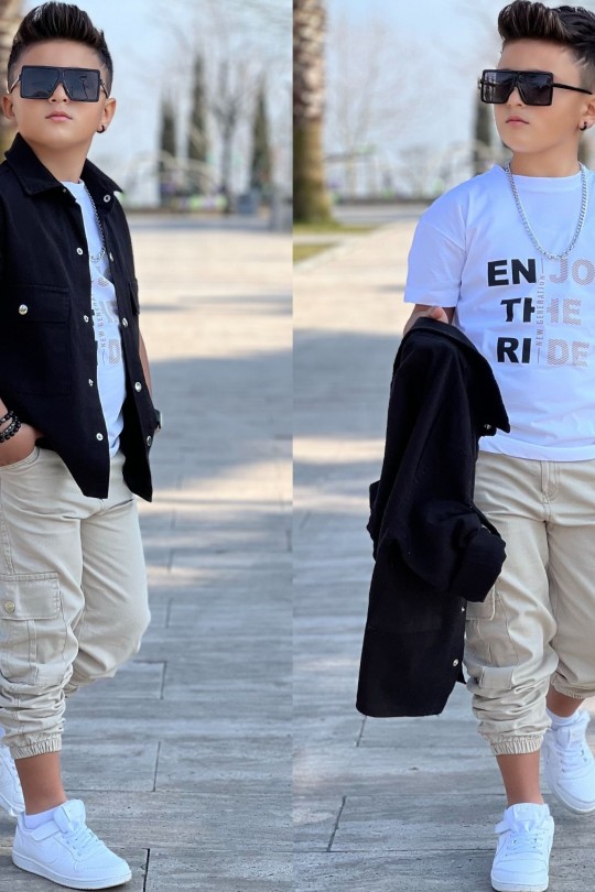 Erkek Çocuk Ceket Gömlek Tişört Jogger Pantolon 3'lü Set Erkek Çocuk Ceket Gömlek Tişört Jogger Pantolon 3'lü Set