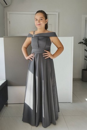 Kız Çocuk Abiye Saten Gri Tek Omuz Farbalı Tül ve Taş Detaylı Abiye Elbise 10-15 Yaş Kız Çocuk Abiye Saten Gri Tek Omuz Farbalı Tül ve Taş Detaylı Abiye Elbise 10-15 Yaş