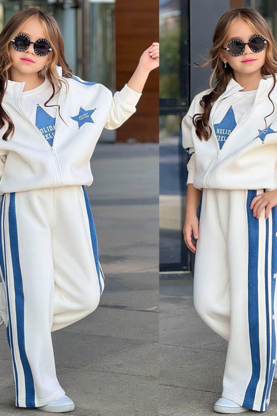 Yıldız Kotlu Çıtçıtlı 3 Parça Beyaz 3 Lü Kız Takım