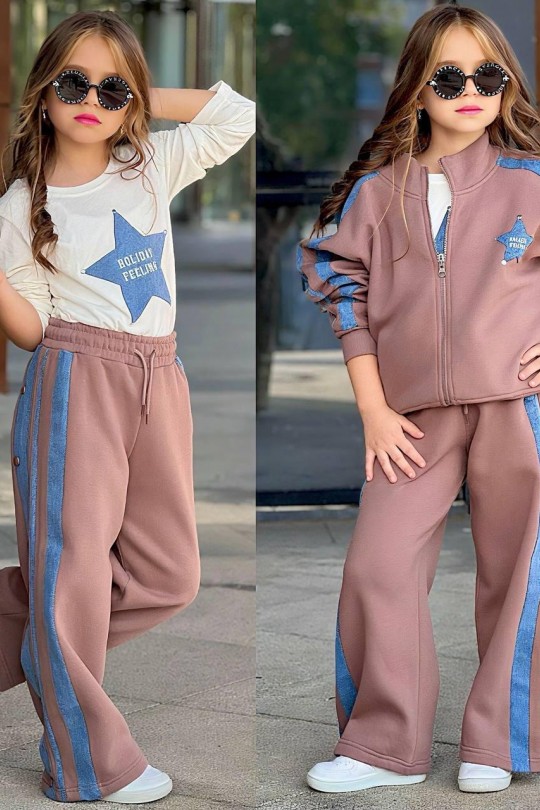 Yıldız Kotlu Çıtçıtlı 3 Parça kahve 3 Lü Kız Takım Yıldız Kotlu Çıtçıtlı 3 Parça kahve 3 Lü Kız Takım