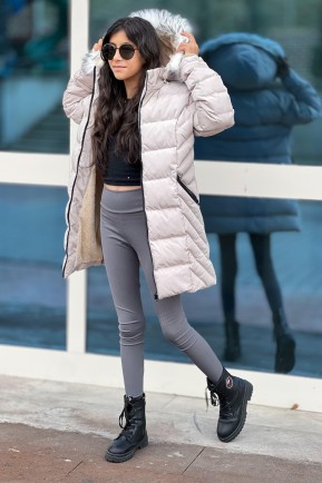 Kız Çocuk Bej Kürk Detaylı Parka Kaban Kız Çocuk Bej Kürk Detaylı Parka Kaban