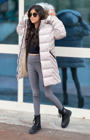 Kız Çocuk Bej Kürk Detaylı Parka Kaban Kız Çocuk Bej Kürk Detaylı Parka Kaban