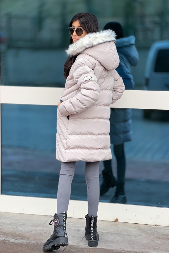 Kız Çocuk Bej Kürk Detaylı Parka Kaban