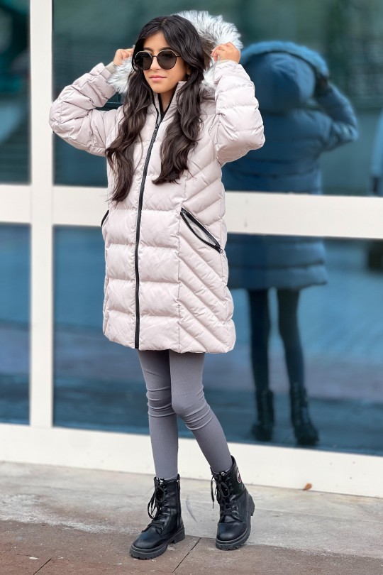 Kız Çocuk Bej Kürk Detaylı Parka Kaban