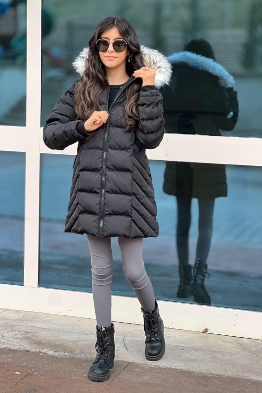 Kız Çocuk Siyah Parka Kaban