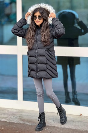 Kız Çocuk Siyah Parka Kaban Kız Çocuk Siyah Parka Kaban
