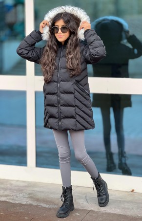 Kız Çocuk Siyah Parka Kaban Kız Çocuk Siyah Parka Kaban