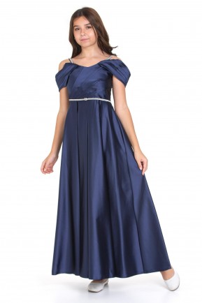 Kız Çocuk Abiye Lacivert Taş Kordon Askılı Saten Abiye Elbise 10-14 Yaş Kız Çocuk Abiye Lacivert Taş Kordon Askılı Saten Abiye Elbise 10-14 Yaş