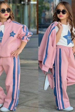 Yıldız Kotlu Çıtçıtlı 3 Parça Pembe 3 Lü Kız takım 