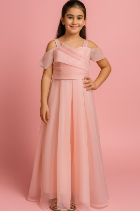 Kız Çocuk Uzun Somon Renk Askılı Caroline Organize Kumaş Abiye Elbise 10-14 Yaş Kız Çocuk Uzun Somon Renk Askılı Caroline Organize Kumaş Abiye Elbise 10-14 Yaş